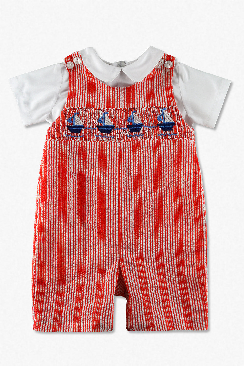 20113-Sailboats Seersucker Baby Boy Romper