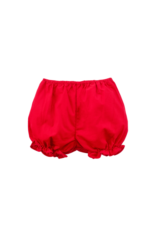 Wholesale Red Smocked Corduroy Baby Girl Short Sleeve Dress with Panty