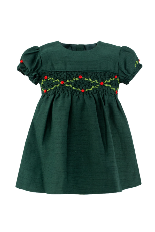 Green Silk Smocked Short Sleeve Baby Dress 3