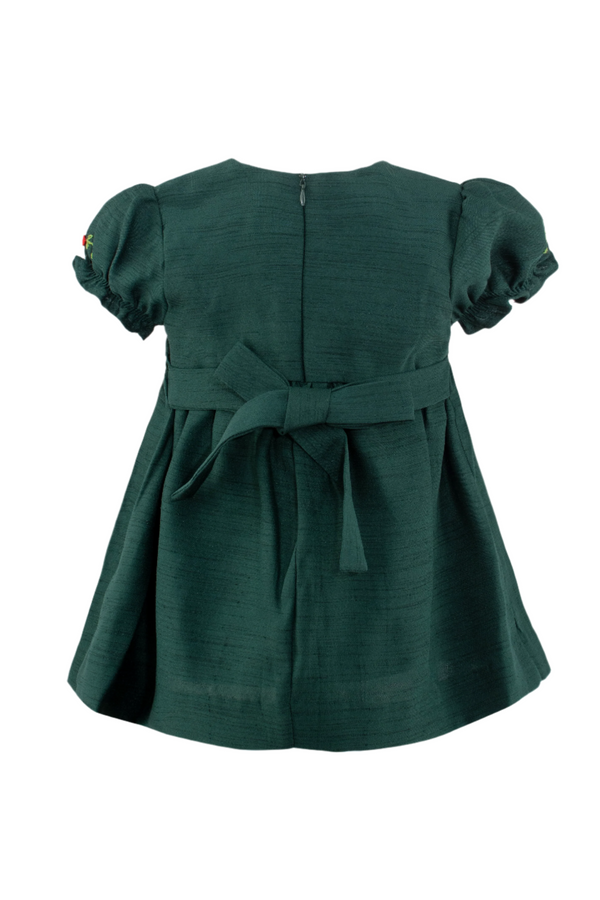 Green Silk Smocked Short Sleeve Baby Dress 4