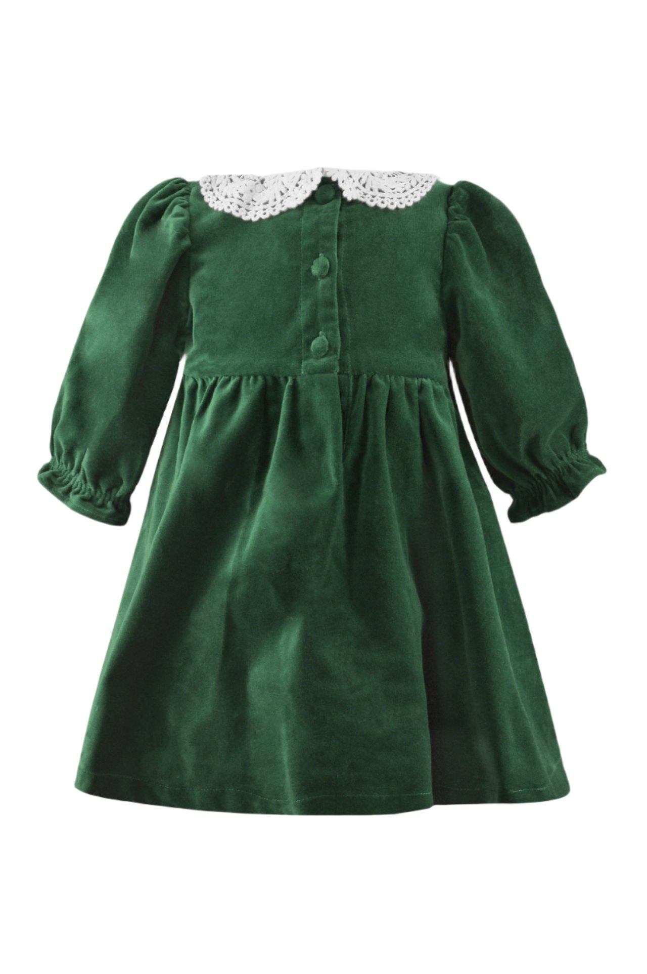 Green Velvet Baby Girl Long Sleeve Dress