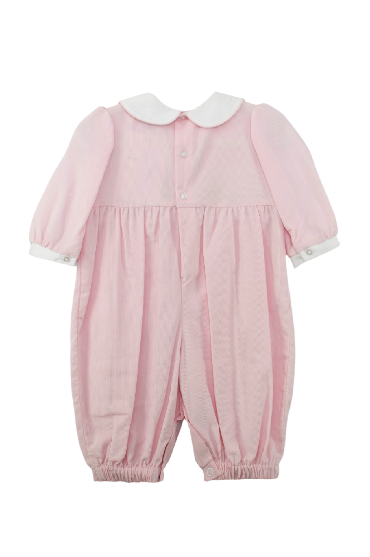 Pink Long Sleeve Baby Girl Romper with Smocked Horses