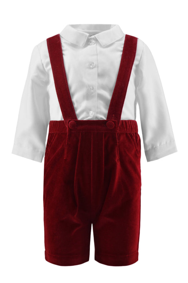 Red Velvet Baby Boy Suspender Shorts Set