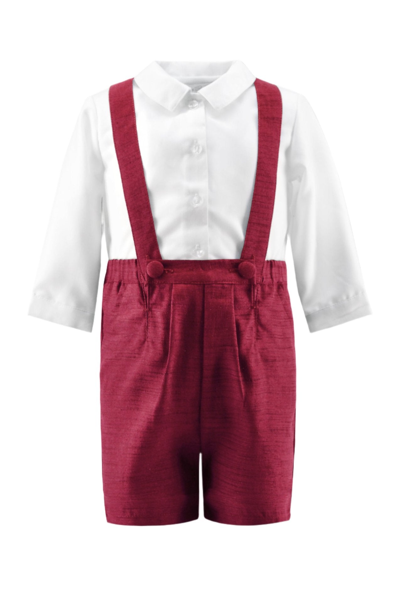 Silk Red Baby Boy Suspender Shorts Set