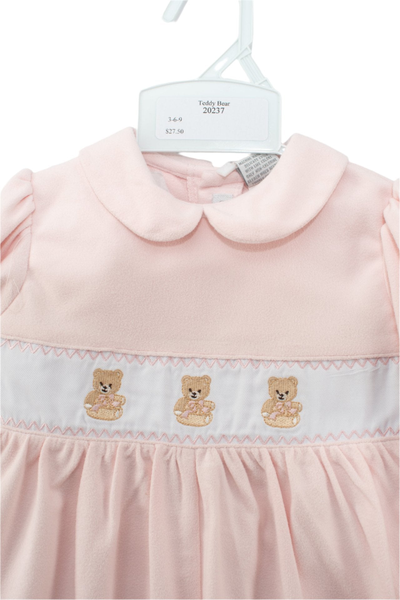 Smocked-Teddy-Bear-Pink-Baby-Girl-Longall 2