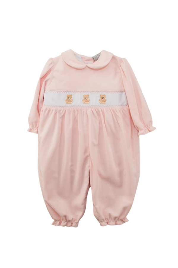 Smocked Teddy Bear Pink Baby Girl Longall