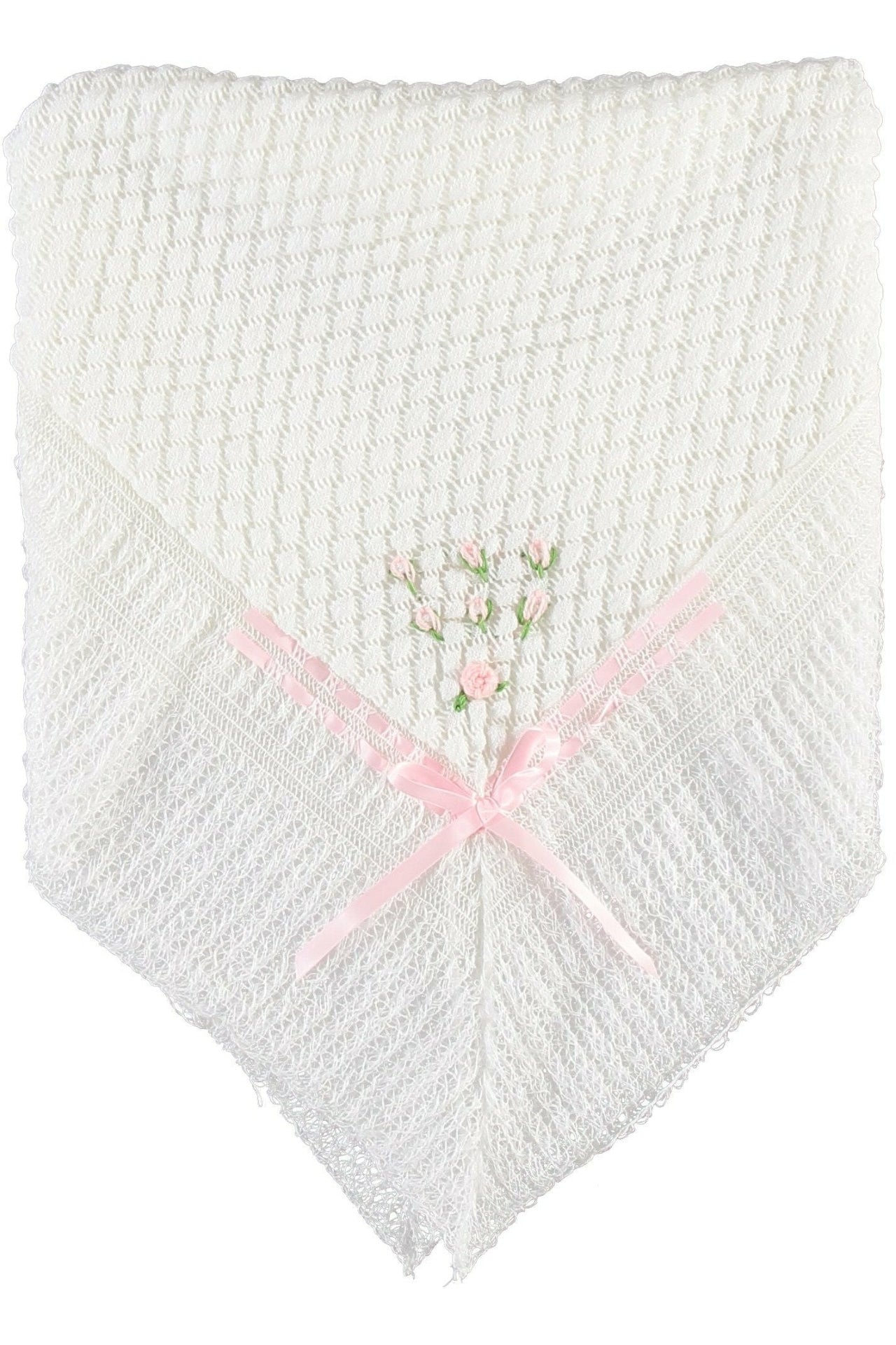 Julius Berger Belgium Lace Rosebud Baby Blanket with Pink Ribbon 3 - Imagewear