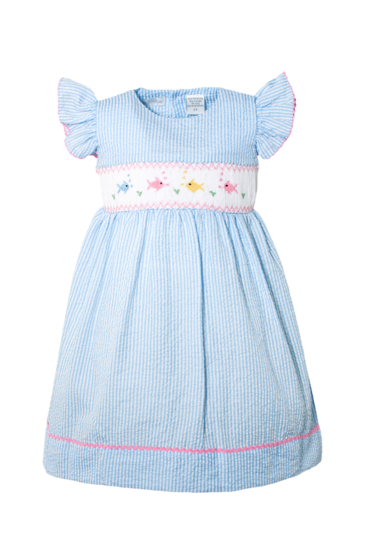 Smocked Fish Yoke Cut Toddler Girl Dress 