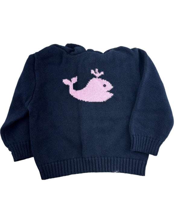 Smocked Whale Hooded Zip Back White Baby Boy Sweater