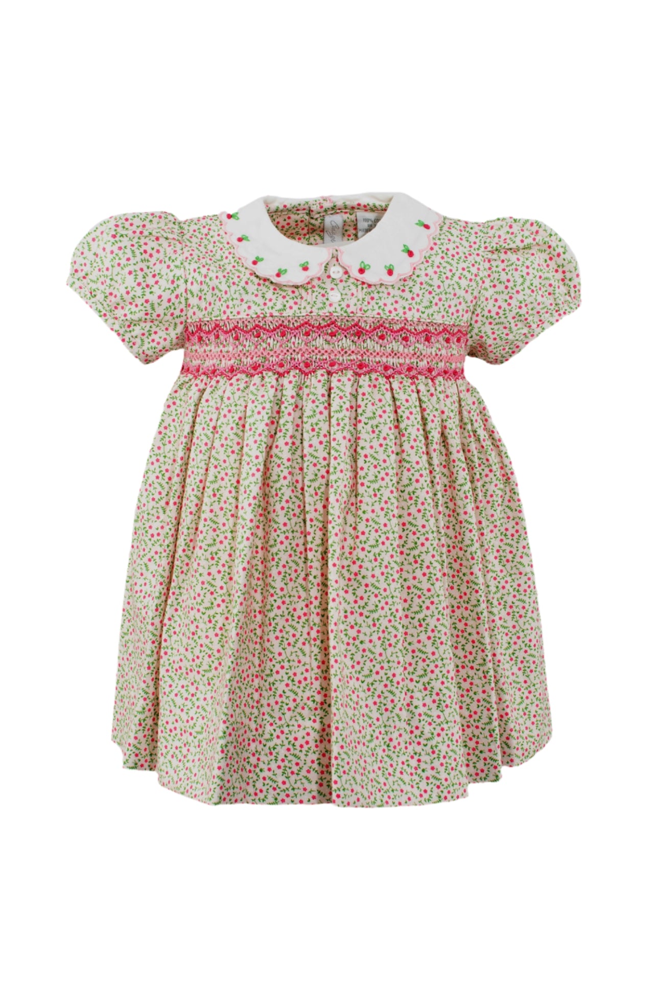 Tan Floral Smocked Baby Girl Dress with Panty 2