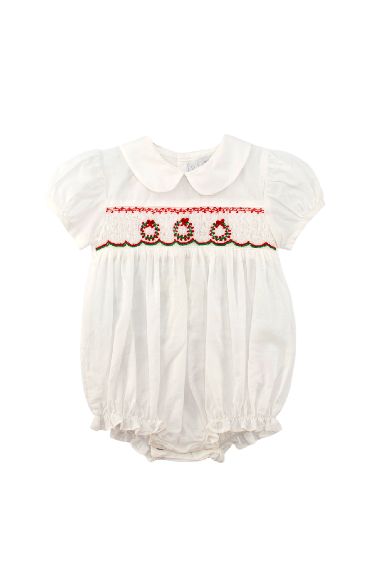 White Smocked Baby Boy Bubble Romper