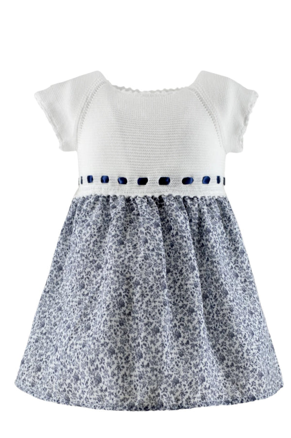 Blue Floral Knit Mix Baby Girl Dress