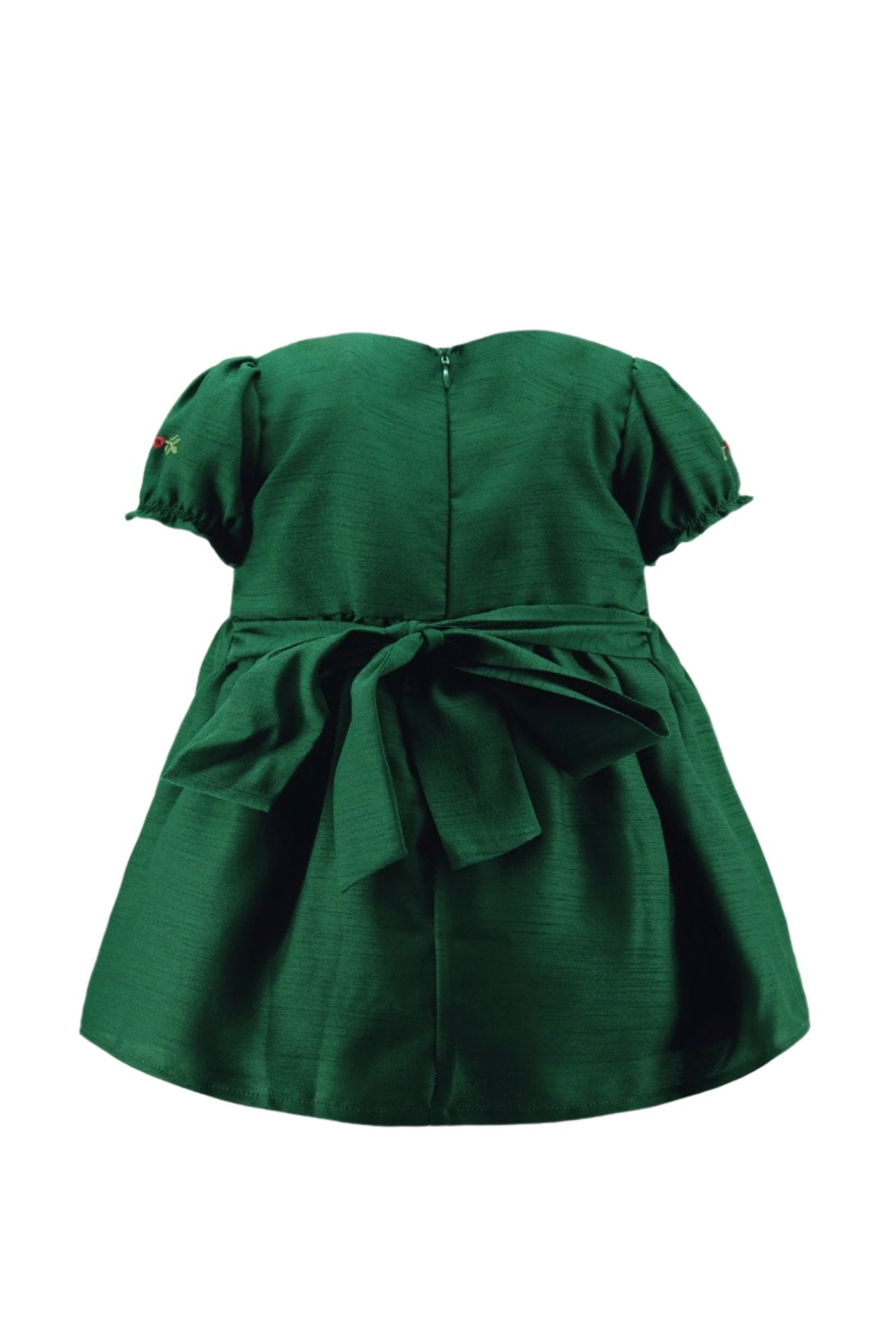 Wholesale Green Floral Smocked Silk Short Sleeve Baby Girl Dress 2 - Imagewear