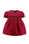 Wholesale Red Floral Smocked Silk Baby Girl Short Sleeve Dress