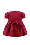 Red Floral Smocked Silk Baby Girl Short Sleeve Dress Back