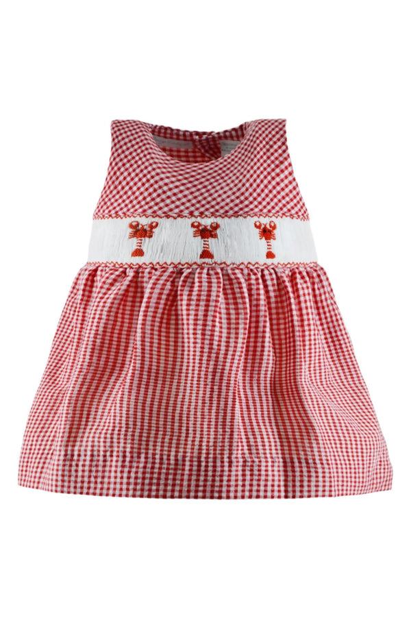 Wholesale Smocked Lobster Seersucker Baby Girl Dress - Imagewear