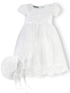 Baby Girls White Princess Lace Gown - with Matching Bonnet