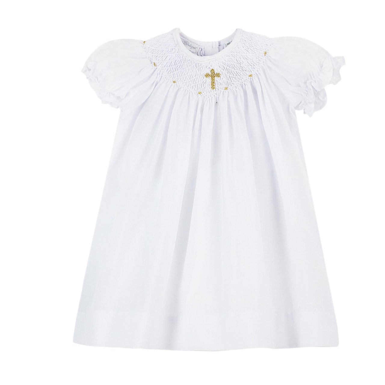 Baby Girls Christening & Baptism Smocked Gold Cross Bishop Dress with Bonnet 4